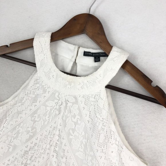 Three Pink Hearts NWT Women's Size Small White High Neck Sleeveless Mini Dress - Picture 2 of 10